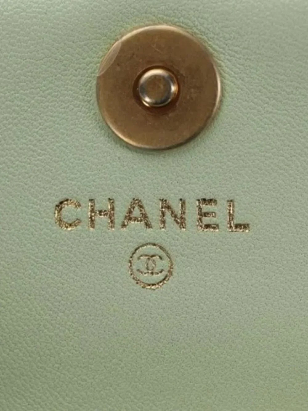 CHANEL Matelasse 19 Chain Bag Lamb Skin Gold Light green CC Auth 188887SAM